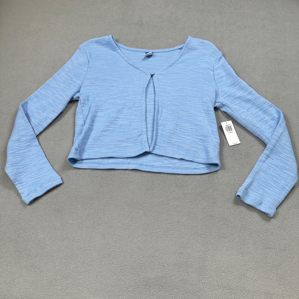 Old Navy Cardigan Sweater L 10/12 Kids Girls Blue Ribbed V-Neck Long Sleeve NWT